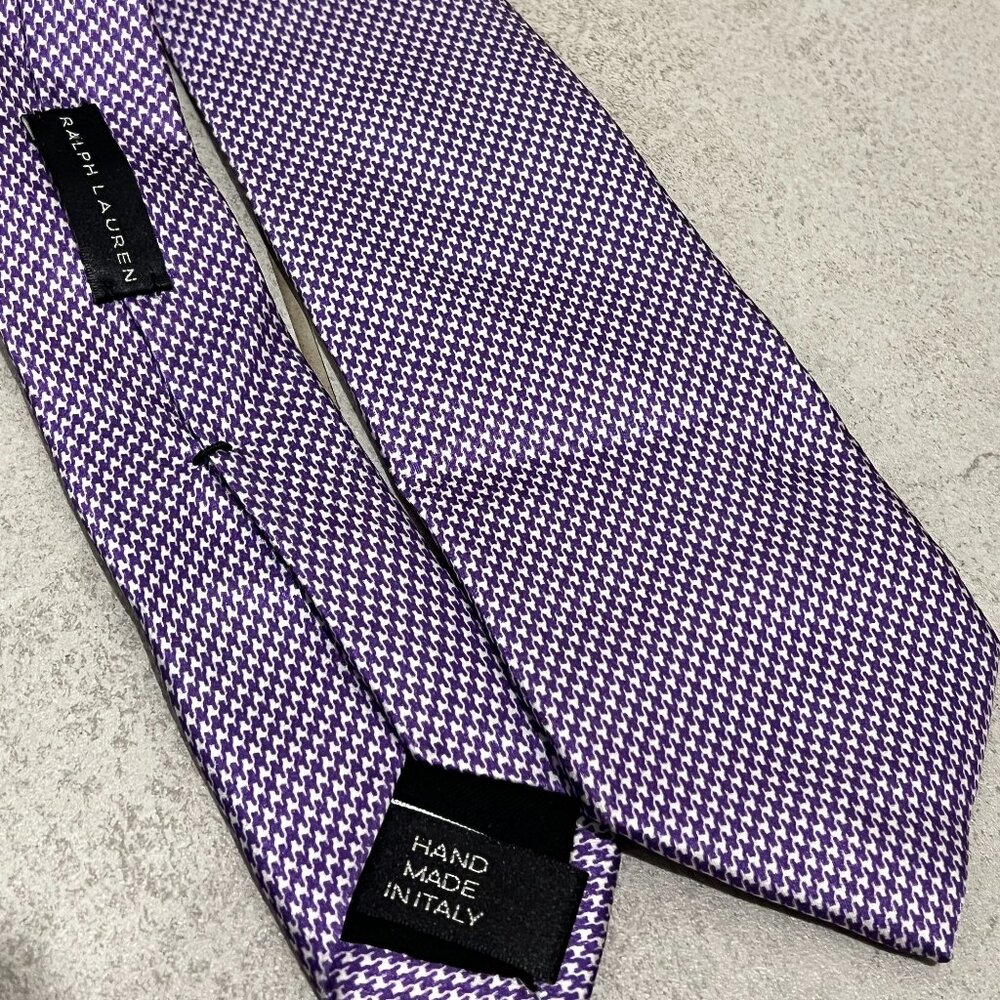 Ralph Lauren Black Label Purple / White Houndstooth Silk Tie